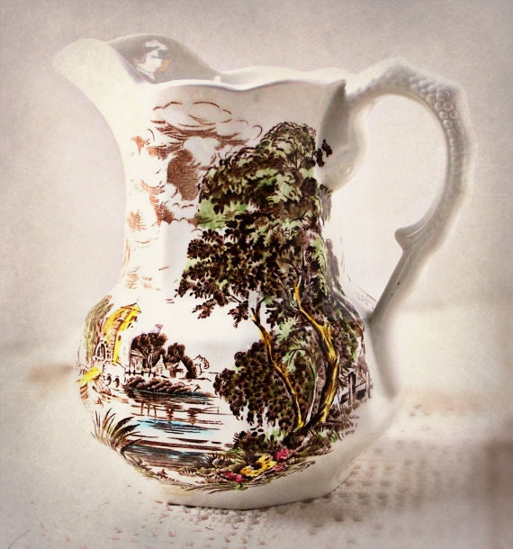 Vintage Brown Wedgewood Transferware Pitcher No.5