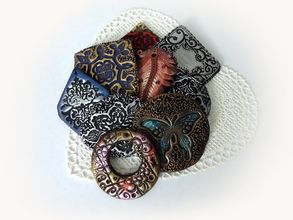 2 pcs of Big Polymer clay details, Copper, Silver, Metallic