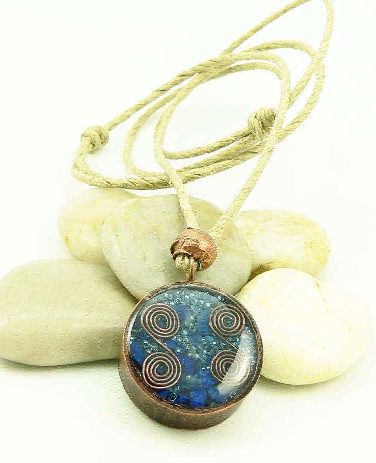 Orgone Energy Copper-Hemp-Lapis Lazuli Necklace - Recycled - Reclaimed - Eco Friendly Jewelry - Unisex Necklace - Artisan Jewelry