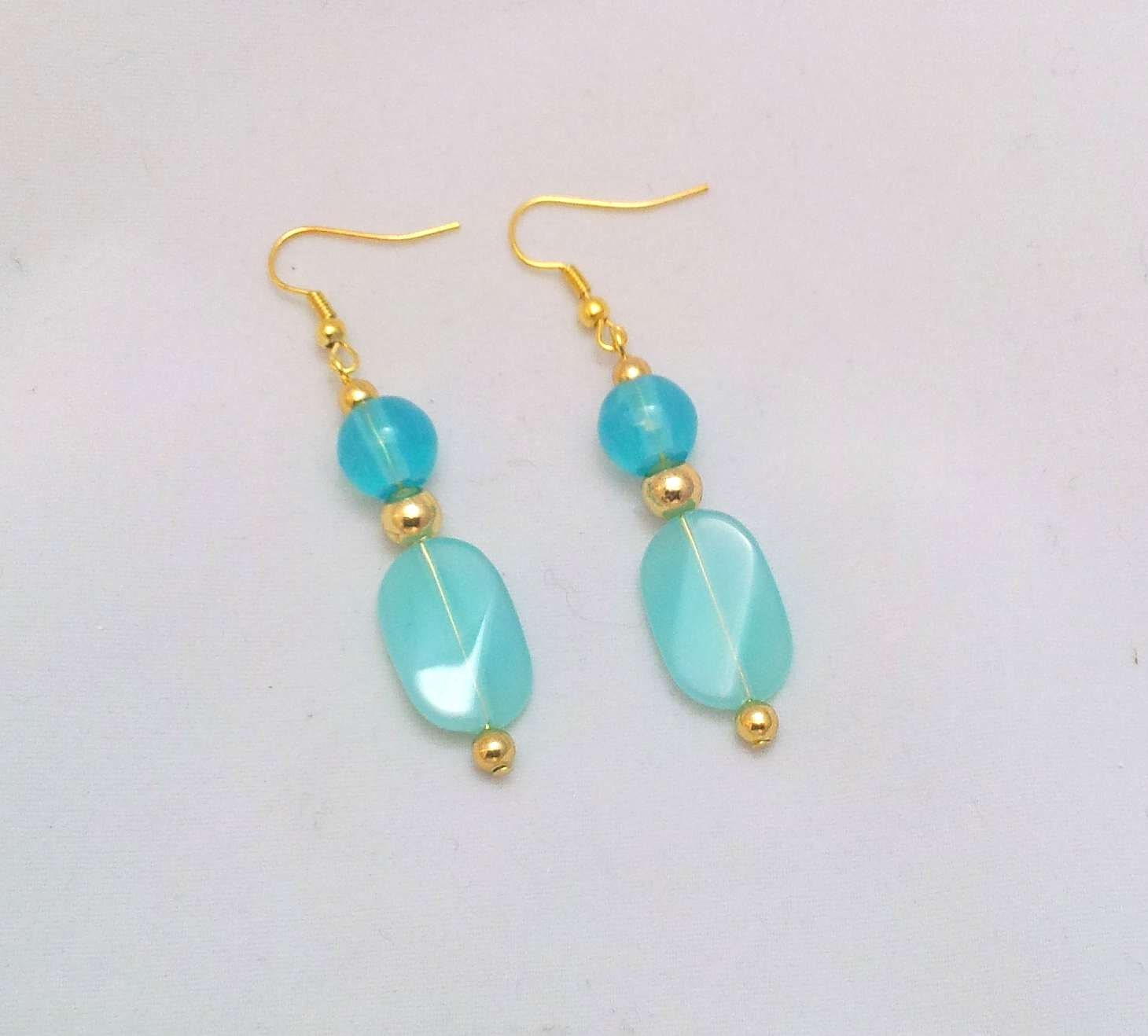 Handmade, One of a Kind, Beaded Dangle Gold Plate Wire Earrings, Gift Bag, Matching Bracelet Avail., Ready to Ship