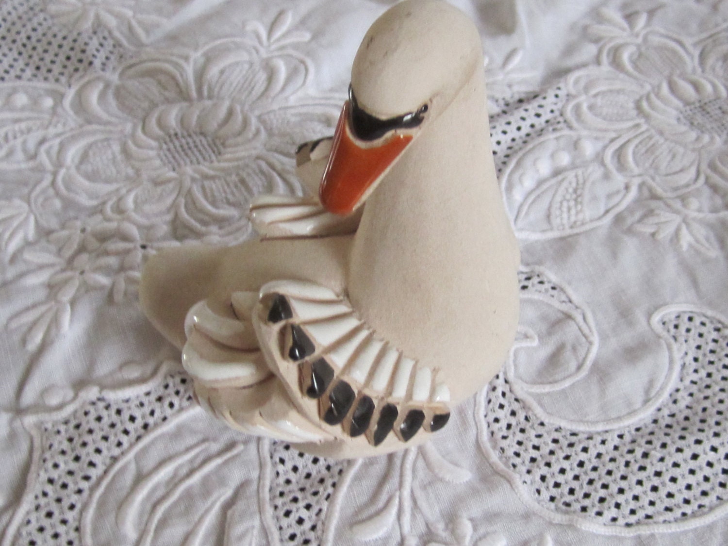 Swan Figurine Clay Handcrafted