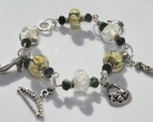 Silver Color Yellow, Green, and White Lampwork Glass Beads Friendship Charm Bracelet
