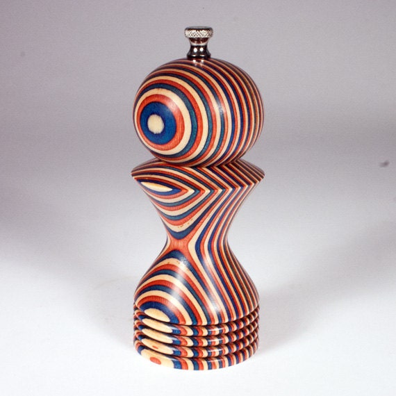 Colorful Pepper Mill, 6" Red, White and Blue - DaileyWoodworking