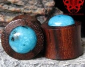 Kiwi Turquoise Jasper Inlay Ear Plugs 9/16" Piercing Gauges