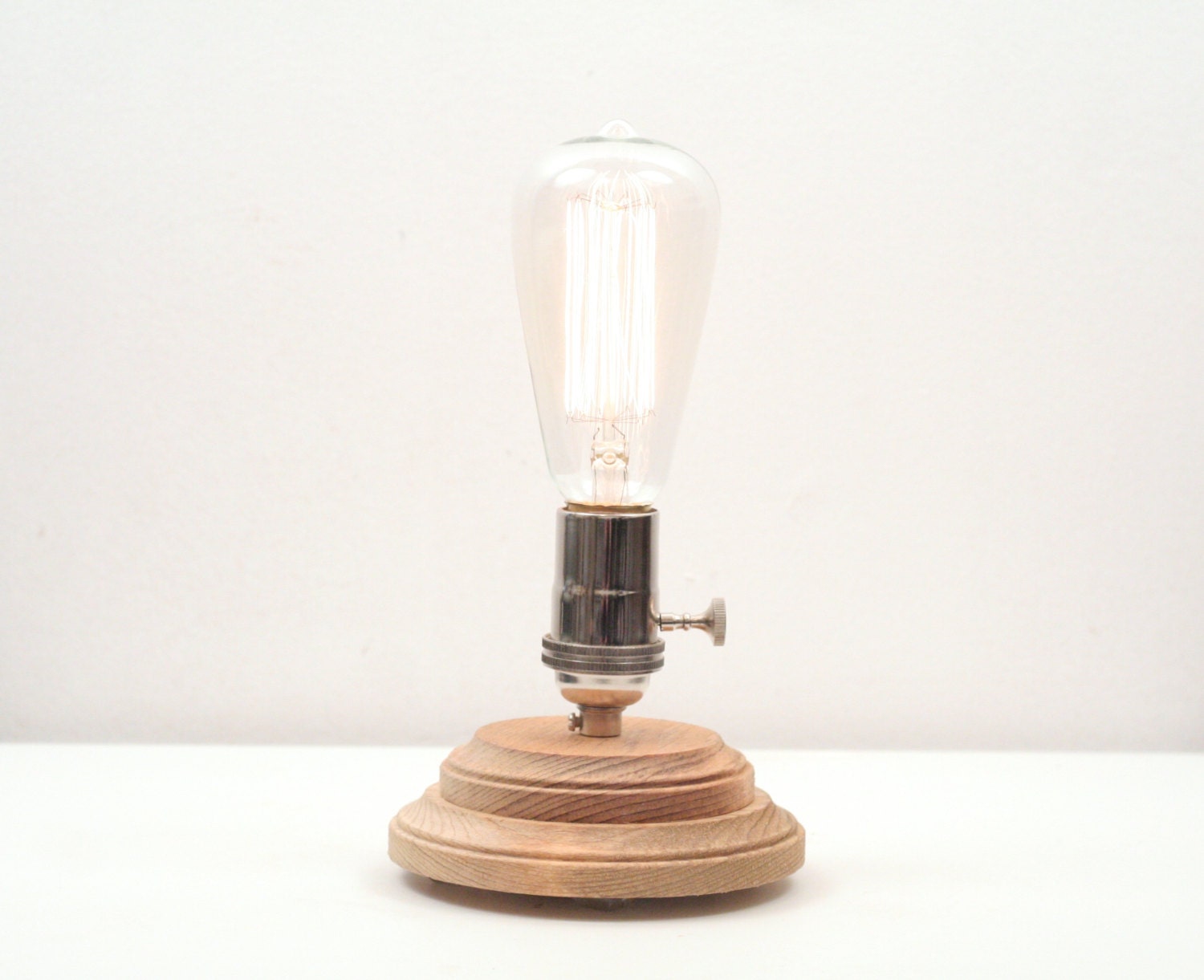 Pedestal Lamp, Natural Oak- Modern Desk Lamp, Minimalist Table Lamp, Exposed Edison Bulb, Table Lamp