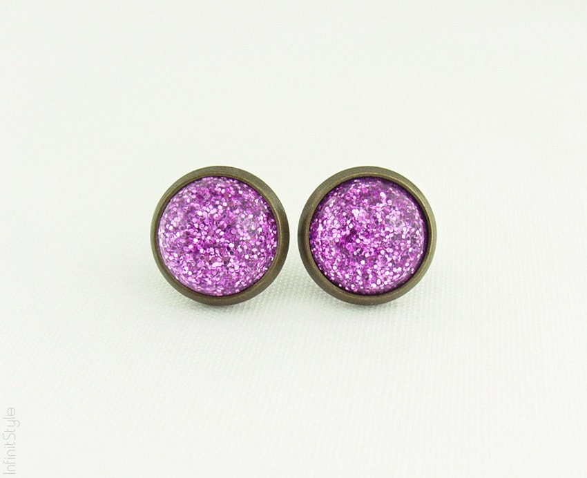 Purple Glitter Sparkle Stud Earrings