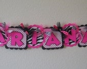 Minnie Inspired Hot Pink and Black Zebra and Polka Dot Name Banner