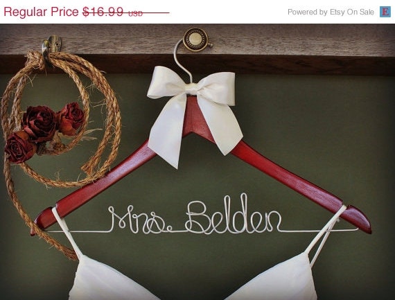 ON SALE Wedding Dress Hanger, Personalized Bridal Hanger, Custom Wire Name Hanger, Bridal Gift