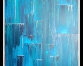 Wall Decor, Home Decor Gift for Man & Woman, Fathers Day Gift--Turquoise White Sapphire Blue--Acrylic Abstract Painting 2ftx2ft Unframed