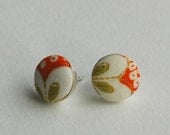 Vintage Kimono Stud/Post Earrings, Sterling Silver, Orange, White