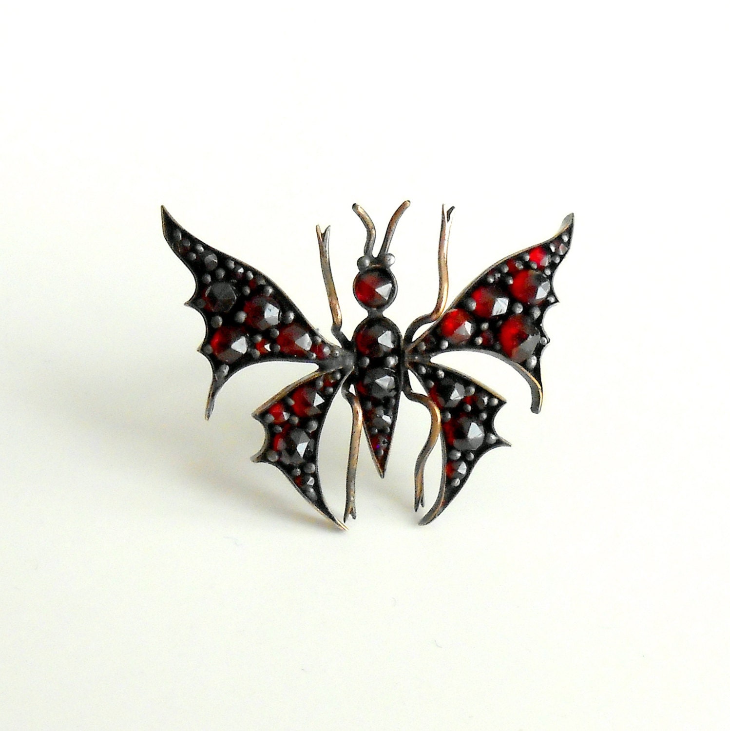 Victorian Garnet Insect Brooch.  Antique Bohemian Garnet Pin.