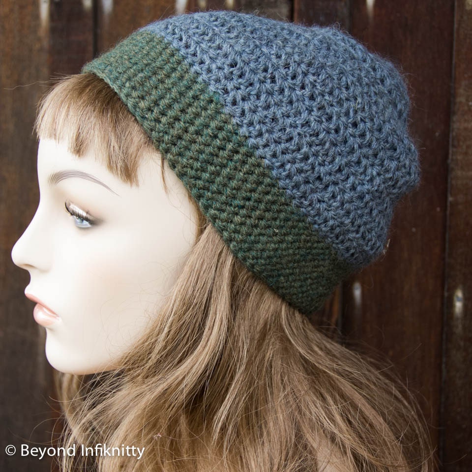 Steel Blue and Olive Green Winter Toque - Warm and Cozy - Wool
