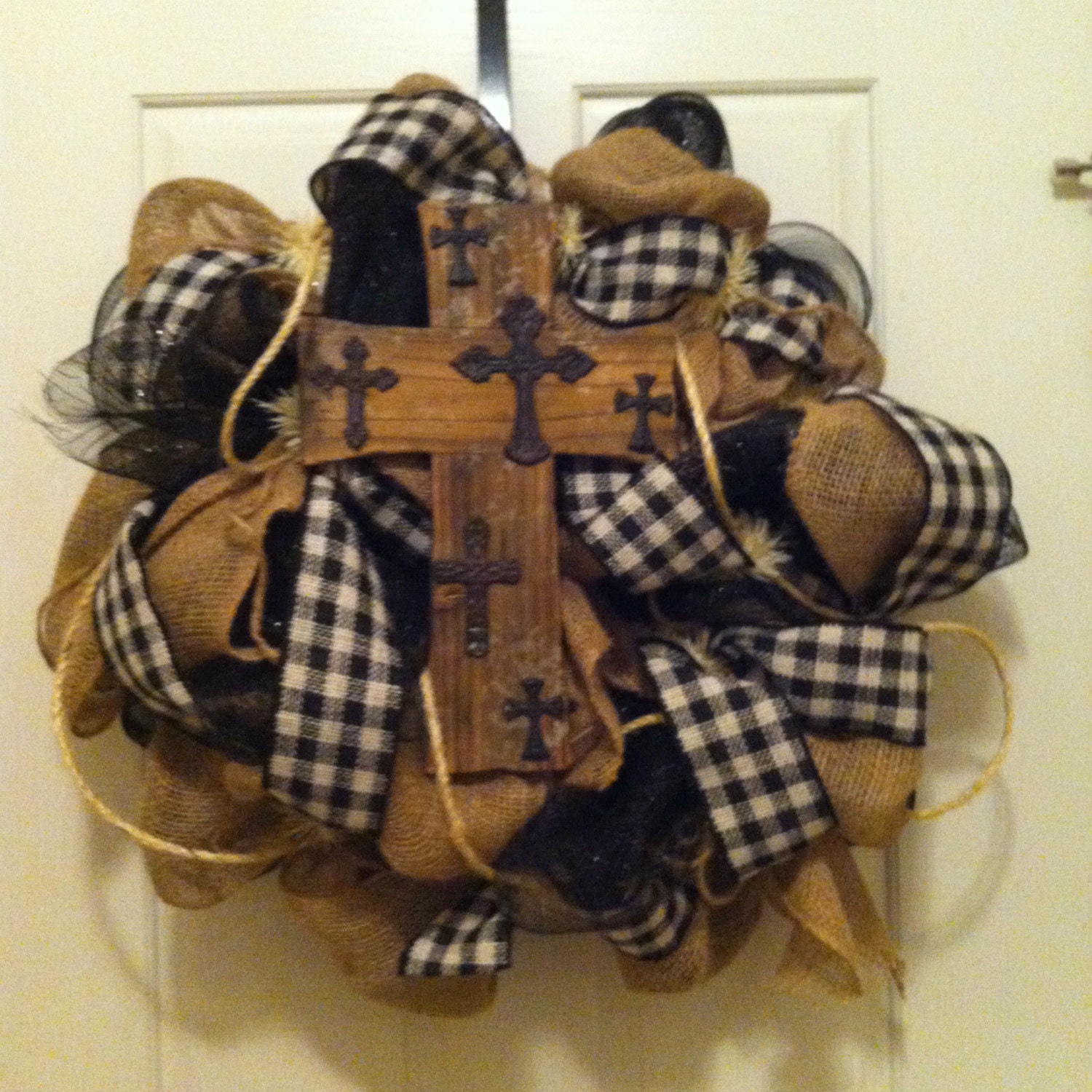 Old rugged cross burlap wreath