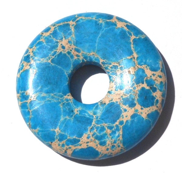 Clearance 40mm Ocean Blue Magnesite Stone Donut Pendant with Natural Matrix Lines