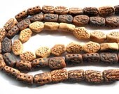 Set of 12 Beads Fired Clay Beads, Sun, Flower, Fish, Tan, Brown, Patina