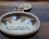 NEW - Personalized Oval Embroidery Hoop Art, Yarn-wrapped. Name Sign with Mini Bunting NEW COLORS by Catshy Crafts