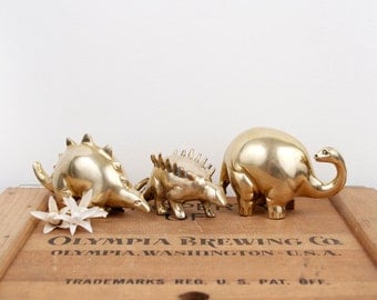 vintage brass set of three dinosaur figurines