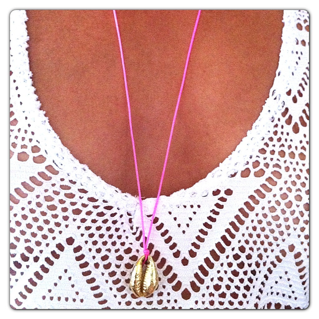 24k Gold Dipped Cowrie Shell Cord Necklace