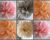 10 Tissue Pom Poms- Peach and Gray Wedding / Bridal Shower / Baby Shower / Birthday Party/Peach Il_170x135
