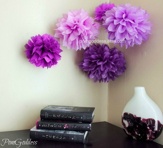 10 Tissue Paper Poms-- Purple Goddess / Wedding / Bridal Shower / Baby Shower / Birthday Party Il_570xn
