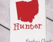 Ohio State Long Sleeve Shirt or Onesie for Boy and Girl - 50 States Available - Custom Applique. Choose color & name. Handmade
