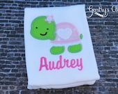 Turtle Baby Shower Onesie or Shirt for Newborn Baby Girl, Toddler, Child. Girly Turtle Applique Personalized with a Name. Handmade Bodysuit.