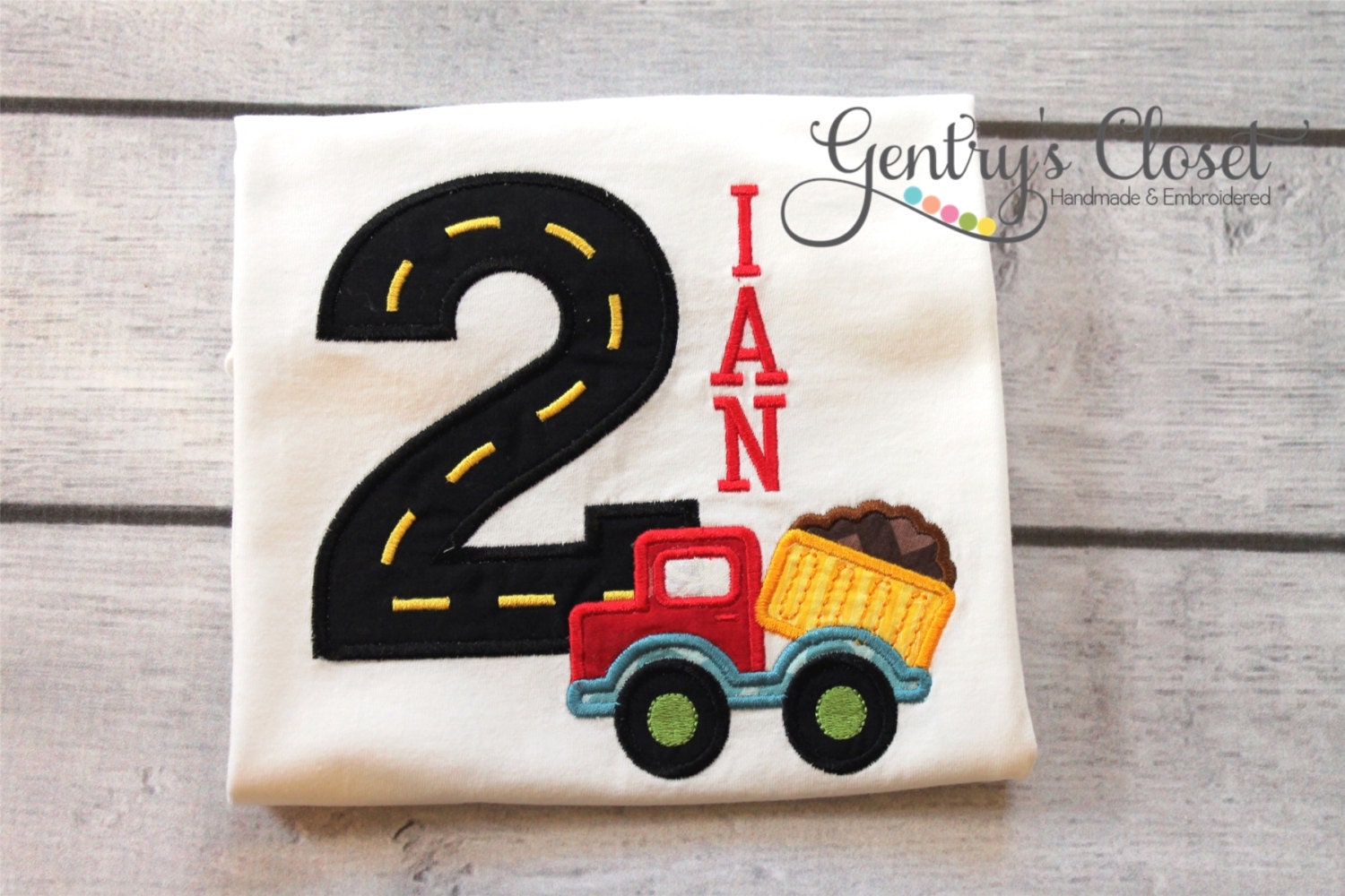 Construction Birthday Shirt. Personalized Boy's Tshirt for Birthday. Bday Construction with Number and Dump Truck. Embroidered.