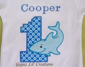 SHARK Embroidery Applique Birthday Number Shirt or Onesie. Custom made for a Boy or Girl.