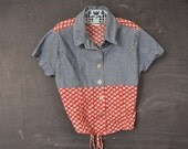 vtg 90s floral  and denim skort and shirt set, girls size 10
