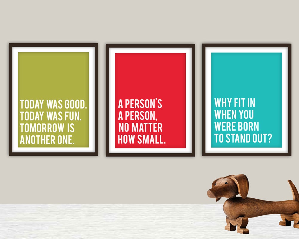 Dr Seuss Quotes Posters - set of 3 prints 8x10 - Modern Nursery Wall Art - Yellow Gray Nursery Decor
