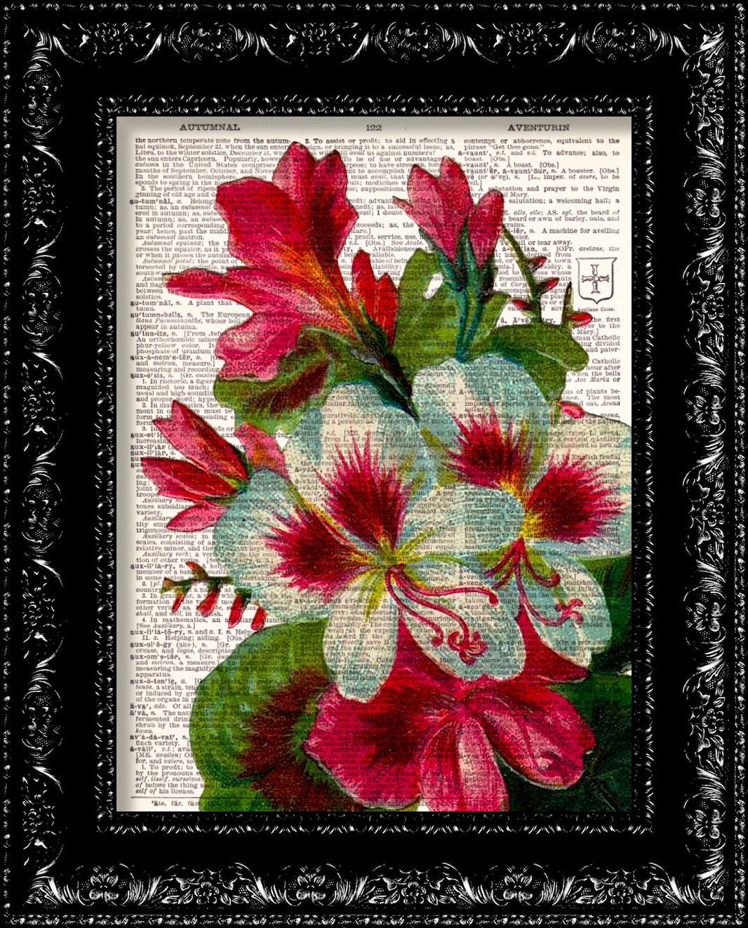 Vintage Flowers 8 - Vintage Dictionary Print Vintage Book Print Page Art Upcycled Vintage Book Art