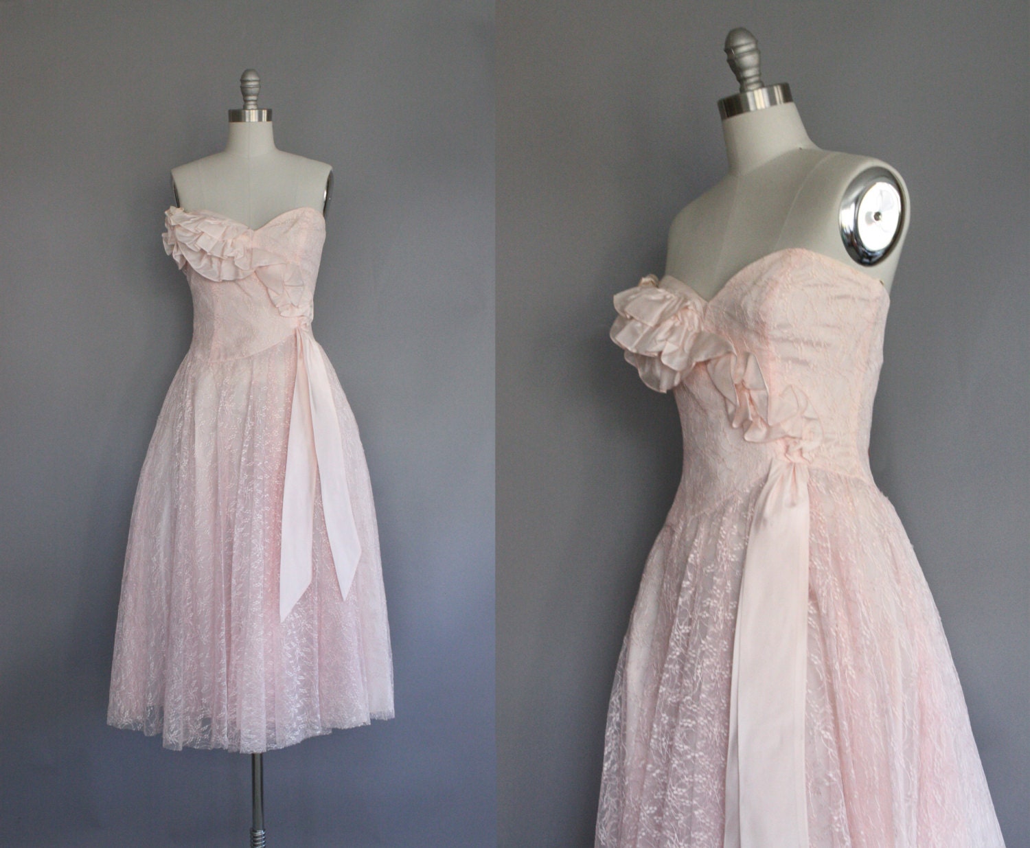 80s does 50s pink lace party dress // size XS - S