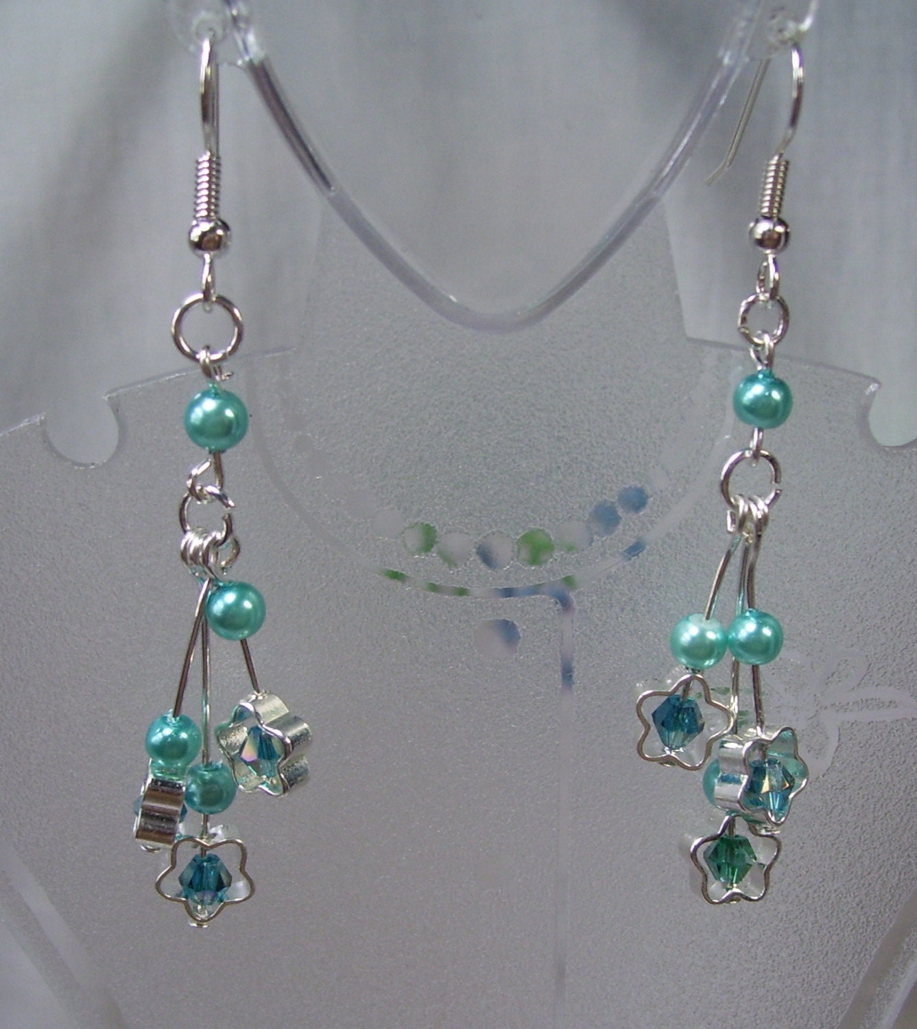 Silver and Blue 3 Drop Star Earrings
