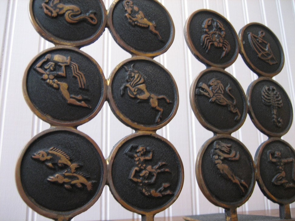 Mid Century Zodiac Bookends Home Decor Horoscope Astrological