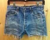 Reworked Bleached and Torn Sexy Highwaisted Vintage LEVI'S 501 Denim Cut Off Shorts
