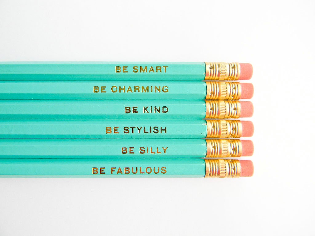 Gentle Reminders Pencils-  Aqua and Gold, Set of 6