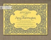 Lace Bridal Shower Invitation Yellow & Gray Shabby Chic Rustic Doily Country Grey Elegant DIY Digital or Printed - Amy Collection