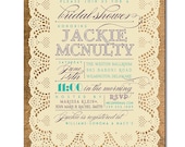 Lace Burlap Bridal Shower Invitation Purple Teal Turquoise Rustic Bridal Wedding Typography Printable Digital or Printed - Jackie Style