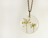 Pressed Flowers Necklace - flower jewelry - handmade Dill pendant