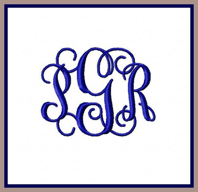 3 Initial Embroidery Monogram Custom Design Beauty Script Connected