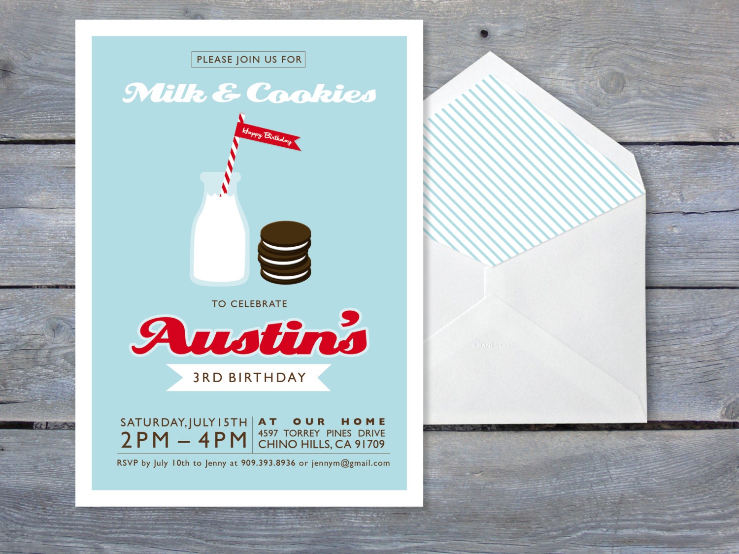 MILK and Cookies Party Invitation for Birthday - Printable file 7x5, includes printable pattern Il_170x135