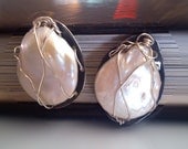 Big Pearl Earring - Sterling Silver Wrapped Wires - Modern Bridal Stud Earrings -  " Bound to You "