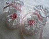 New White and Pink Pearled Booties / Christening / Baptism / Photos
