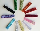 2 Glitter hair clips,glitter ribbon hair clips your choice of color