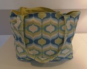 Large Handmade Beach Bag/ Tote Bag or Diaper Bag in Blue and Pale Green