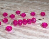 Fuchsia Pink 6x8mm Crystal Glass Rondelle Faceted Hot Pink (25)