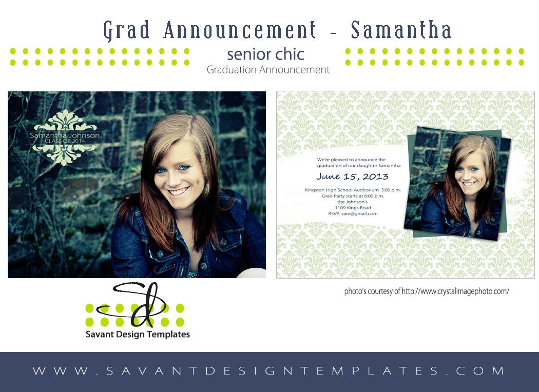 INSTANT DOWNLOAD Senior Grad Photography Card Template - Samantha