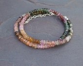 Watermelon Tourmaline Single Strand Necklace or Double Wrap Bracelet in Sterling Silver
