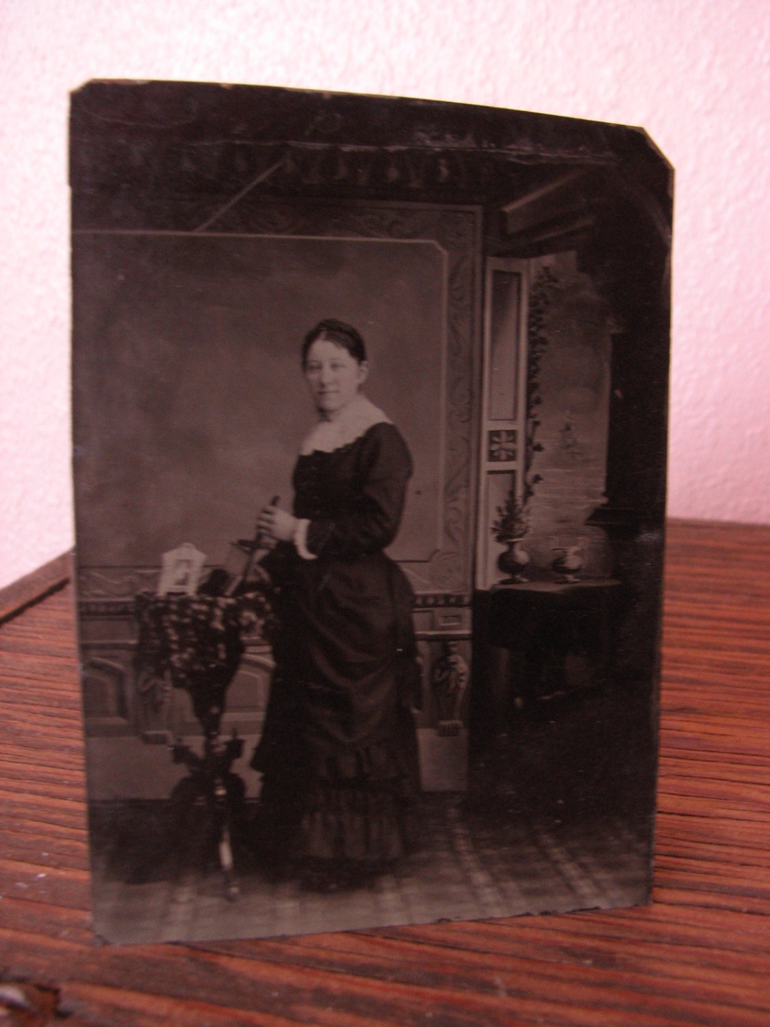 Tin Type of Young Woman Holding a Stereoscope