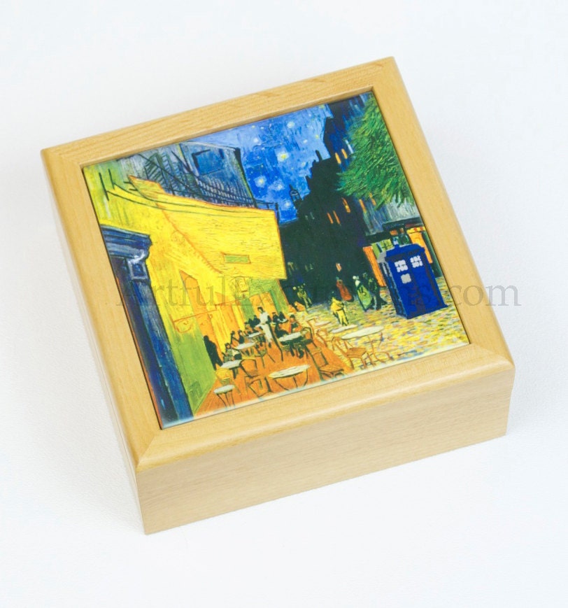 Doctor Who wooden box Van Gogh dr who Tardis, Doctor Who hardwood box Cafe terrace  geek gift idea posters